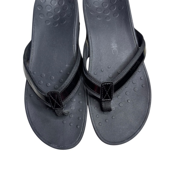 Vionic High Tide Flip Flops Sandals Thongs Black Patent Size 9 - Picture 2 of 7